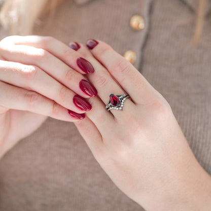 Lilith Coffin Cut Natural Red Garnet Couples Ring Set