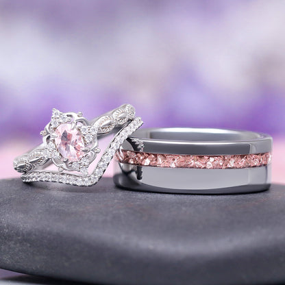 Vintage Morganite Couples Ring Set