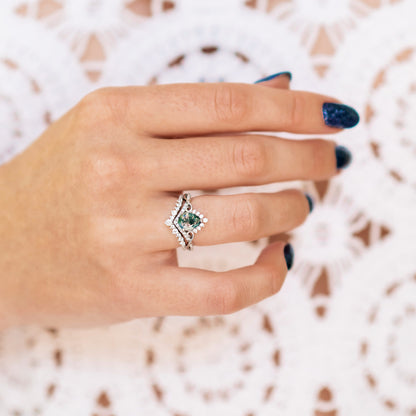 Faye Green Moss Agate Couples Ring Set