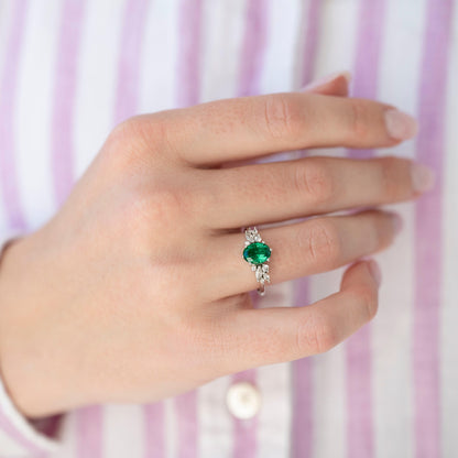 Emerald Leaf Couples Ring Set