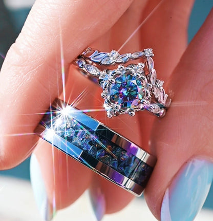 Mystical Fairy Rainbow Moissanite Couples Ring Set
