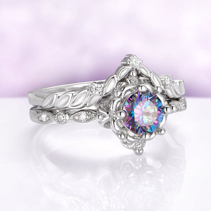 Mystical Fairy Rainbow Moissanite Couples Ring Set