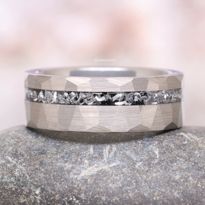 Galaxy Salt and Pepper (Herkimer) Diamond & Meteorite Couples Ring Set