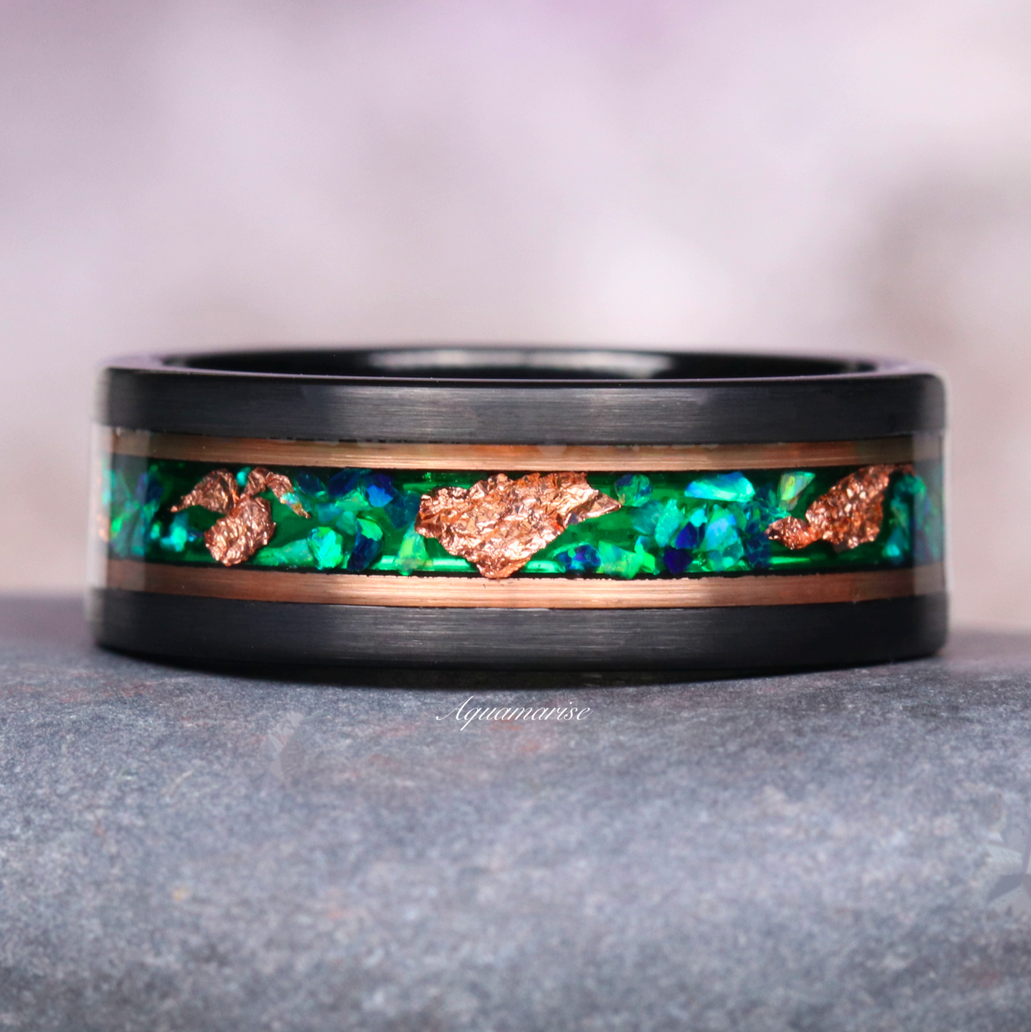 Green Fire Opal & Moss Agate Leaf Couples Ring Set