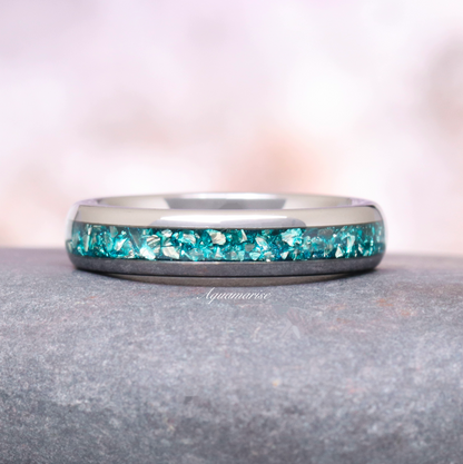 Minimalist Crushed Aquamarine Couples Ring Set