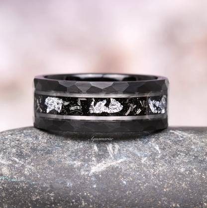 Galaxy Salt and Pepper (Herkimer) Diamond & Meteorite Couples Ring Set