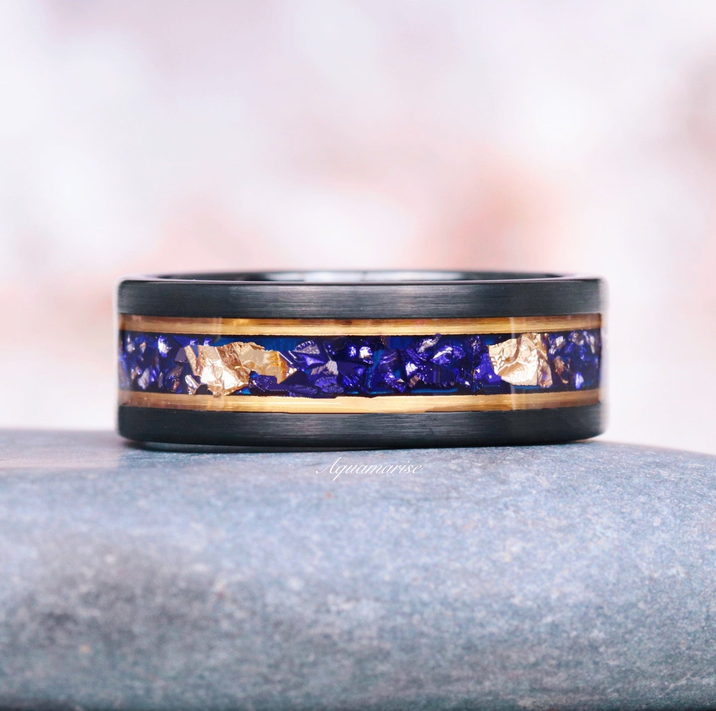 Blue Sapphire & Simulated Diamond Gold Leaf Couples Ring Set