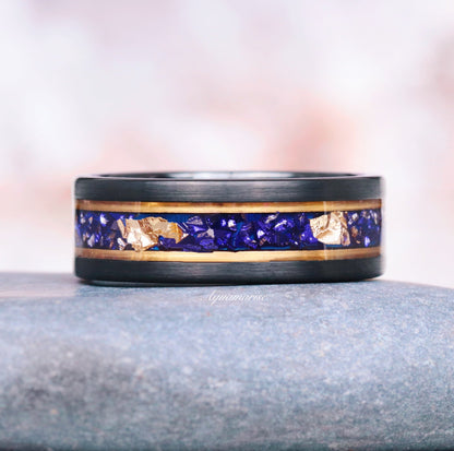 Blue Sapphire & Simulated Diamond Gold Leaf Couples Ring Set