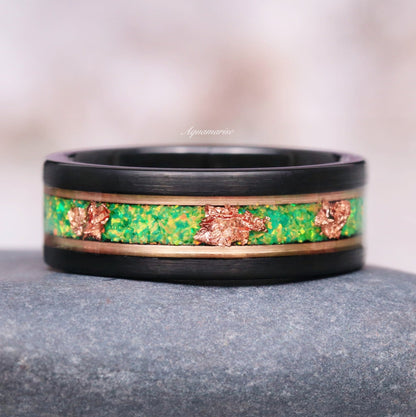 Eldoria Green Fire Opal & Rose Gold Couples Ring Set