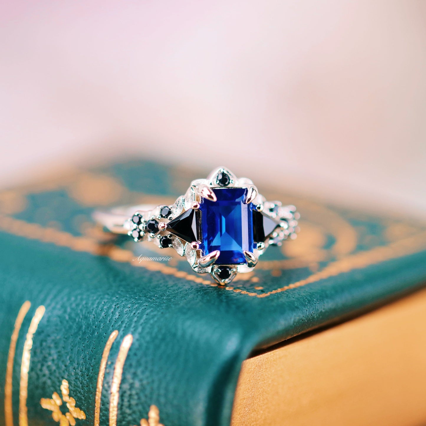 Blue Sapphire, Black Onyx  & Fire Opal Couples Ring Set
