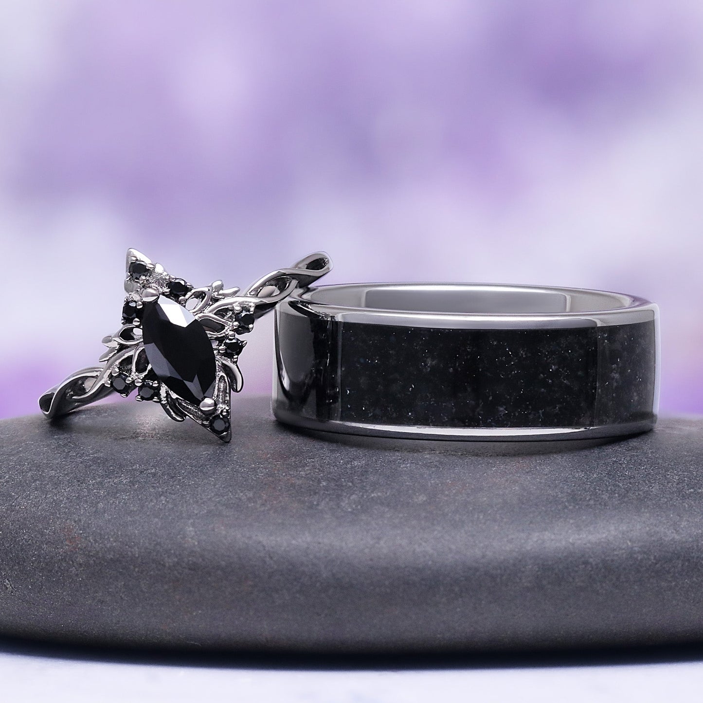 Shadow Queen Black Onyx Couples Ring Set