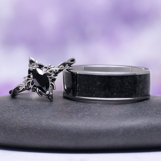 Shadow Queen Black Onyx Couples Ring Set