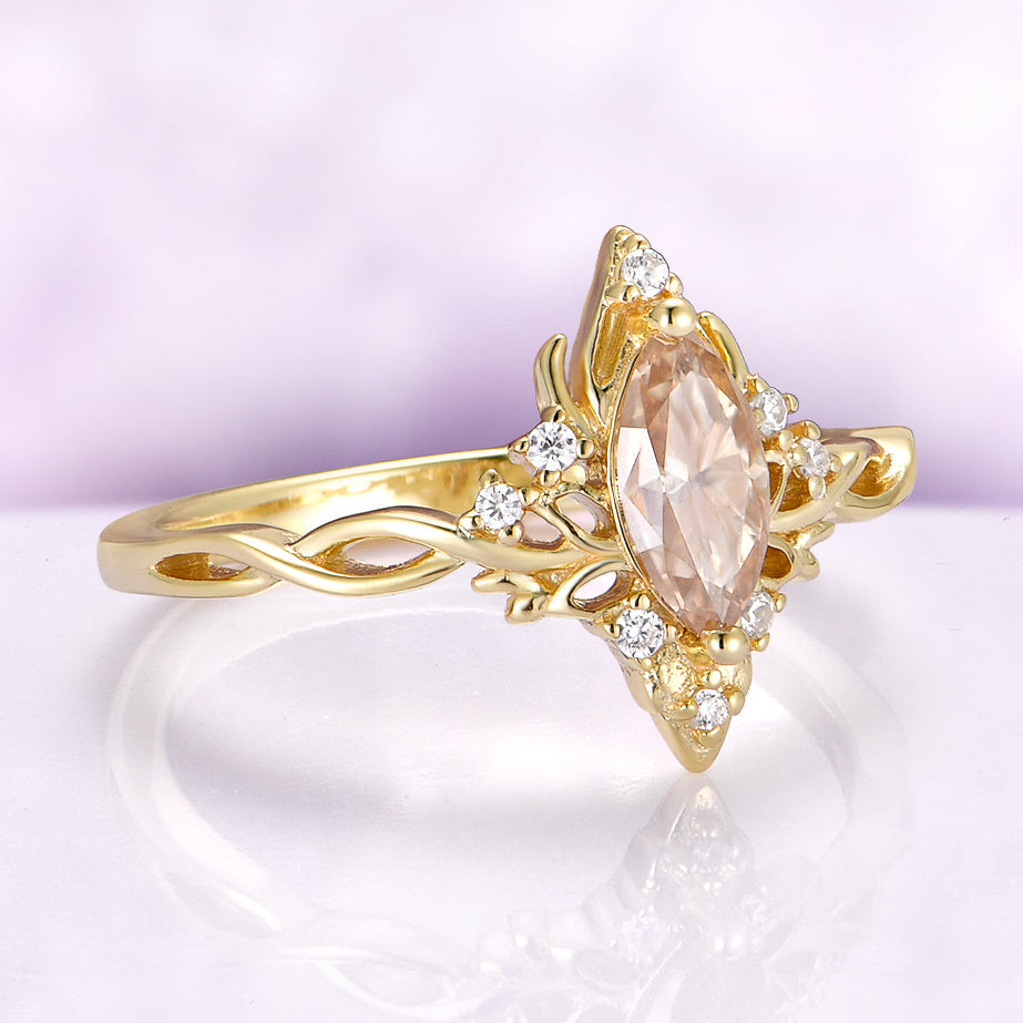 Champagne Moissanite Lotus Couples Ring Set
