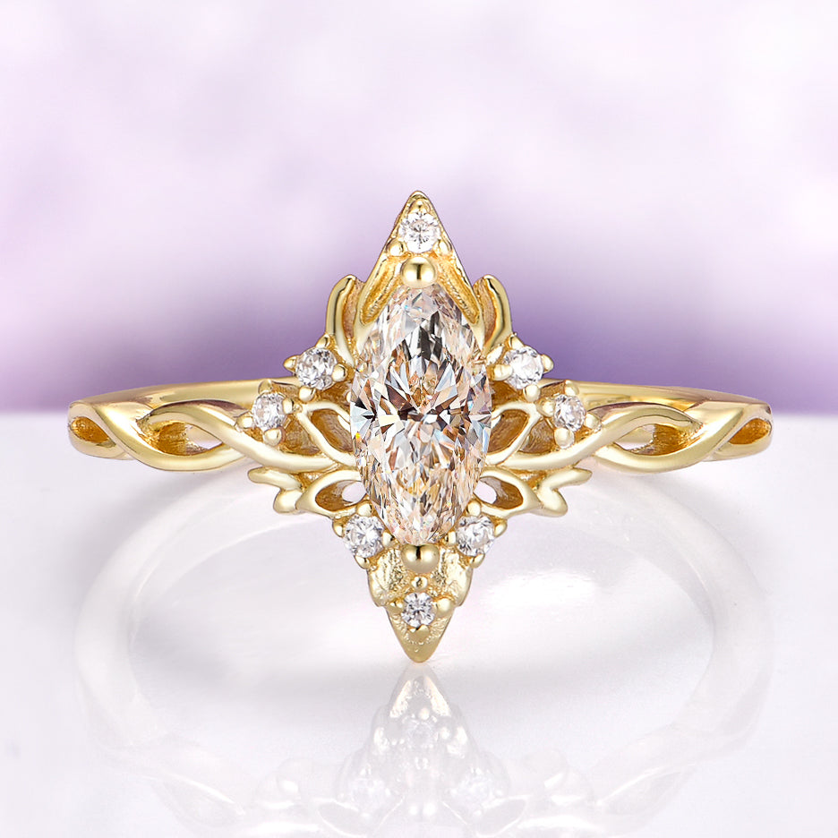 Champagne Moissanite Lotus Couples Ring Set