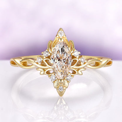 Champagne Moissanite Lotus Couples Ring Set