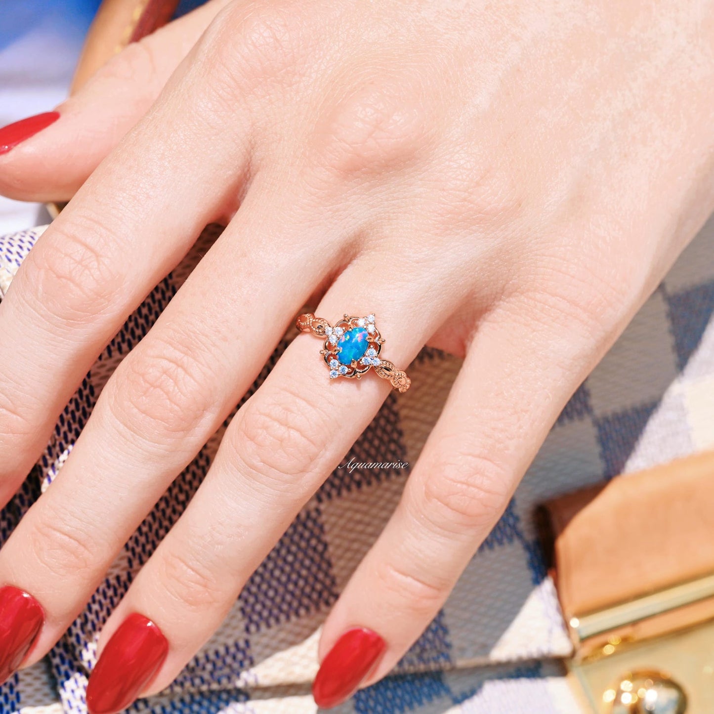 Blue Fire Opal & Guitar String Couples Ring Set