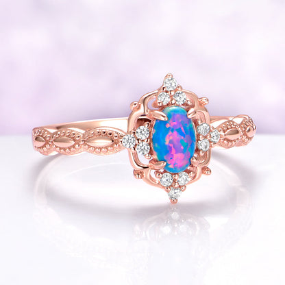 Blue Fire Opal & Guitar String Couples Ring Set