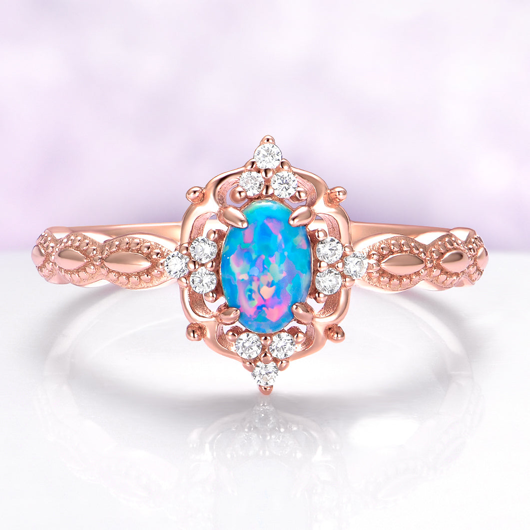 Blue Fire Opal & Guitar String Couples Ring Set