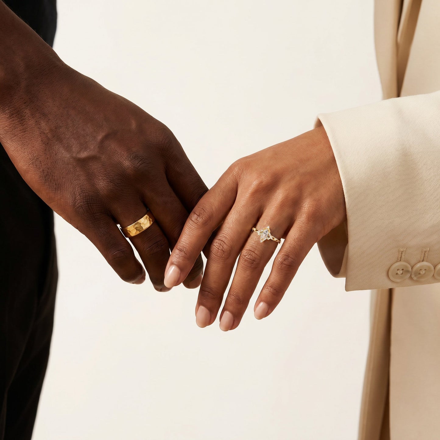 Champagne Moissanite Lotus Couples Ring Set