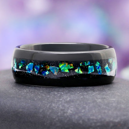 Galaxy Green Fire Opal Couples Ring Set