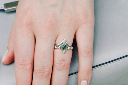 Rustic Moss Agate Couples Ring Set