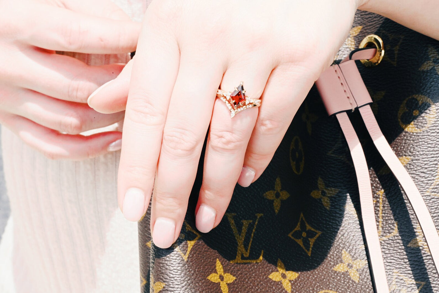 Garnet & Red Fire Opal Whiskey Barrel Couples Ring Set