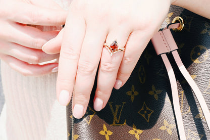 Garnet & Red Fire Opal Whiskey Barrel Couples Ring Set