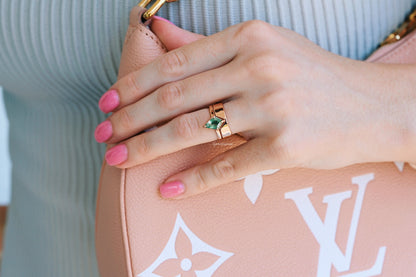 Kite Cut Green Moss Agate Couples Ring Set