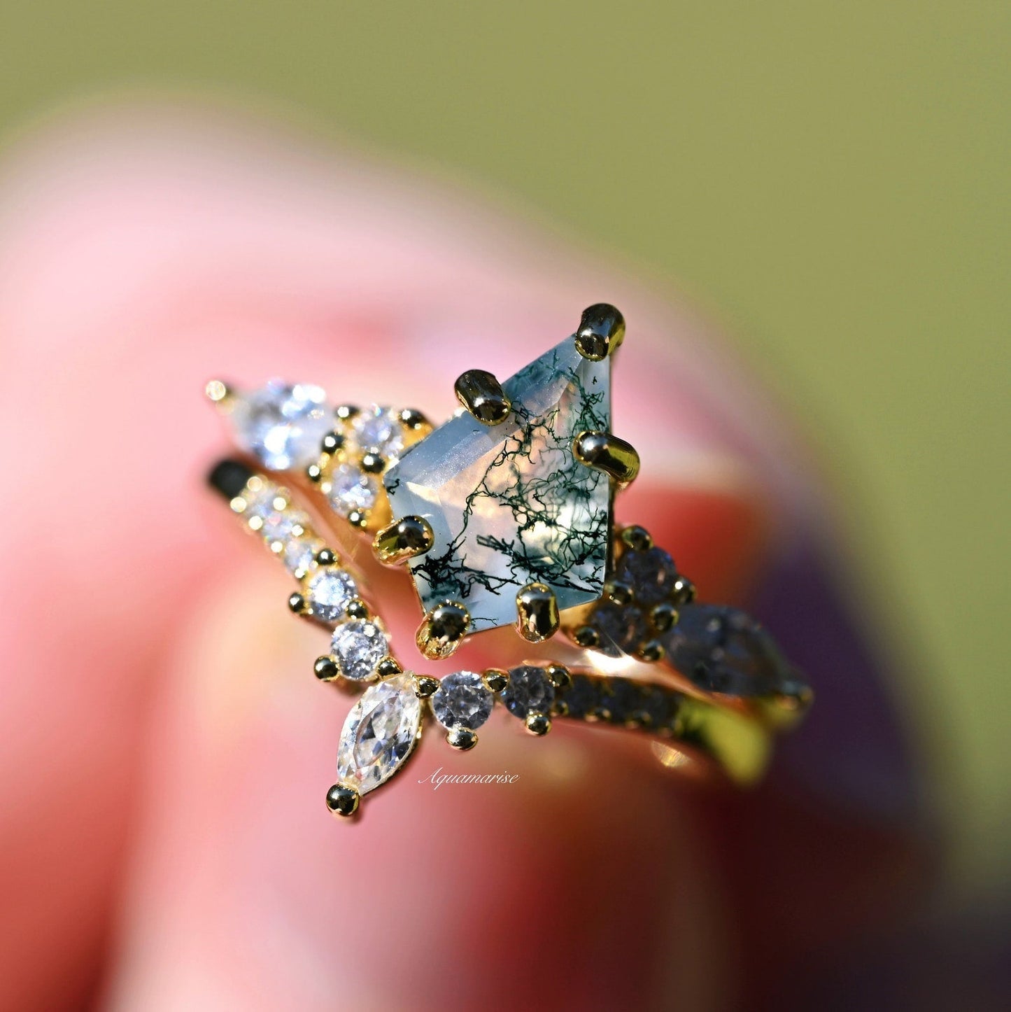 Skye Kite® Green Moss Agate Couples Ring Set