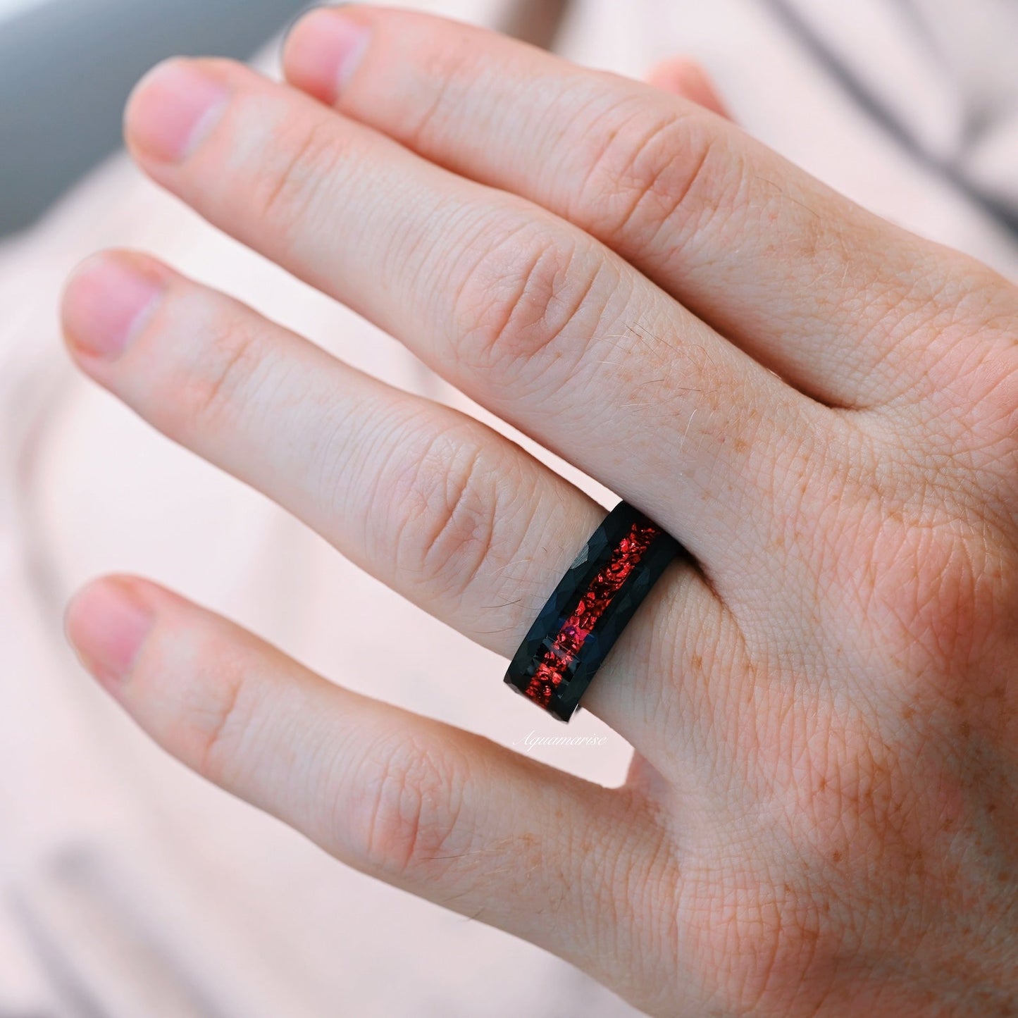 Crushed Red Garnet Couples Ring Set