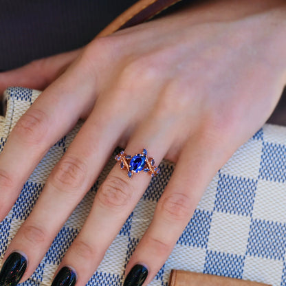 Orion Nebula™ & Cornflower Sapphire Leaf Couples Ring Set
