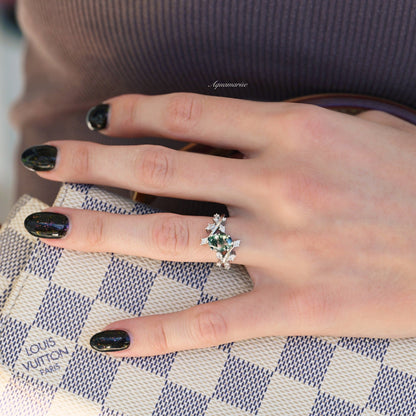 Moss Agate Leaf Couples Ring Set