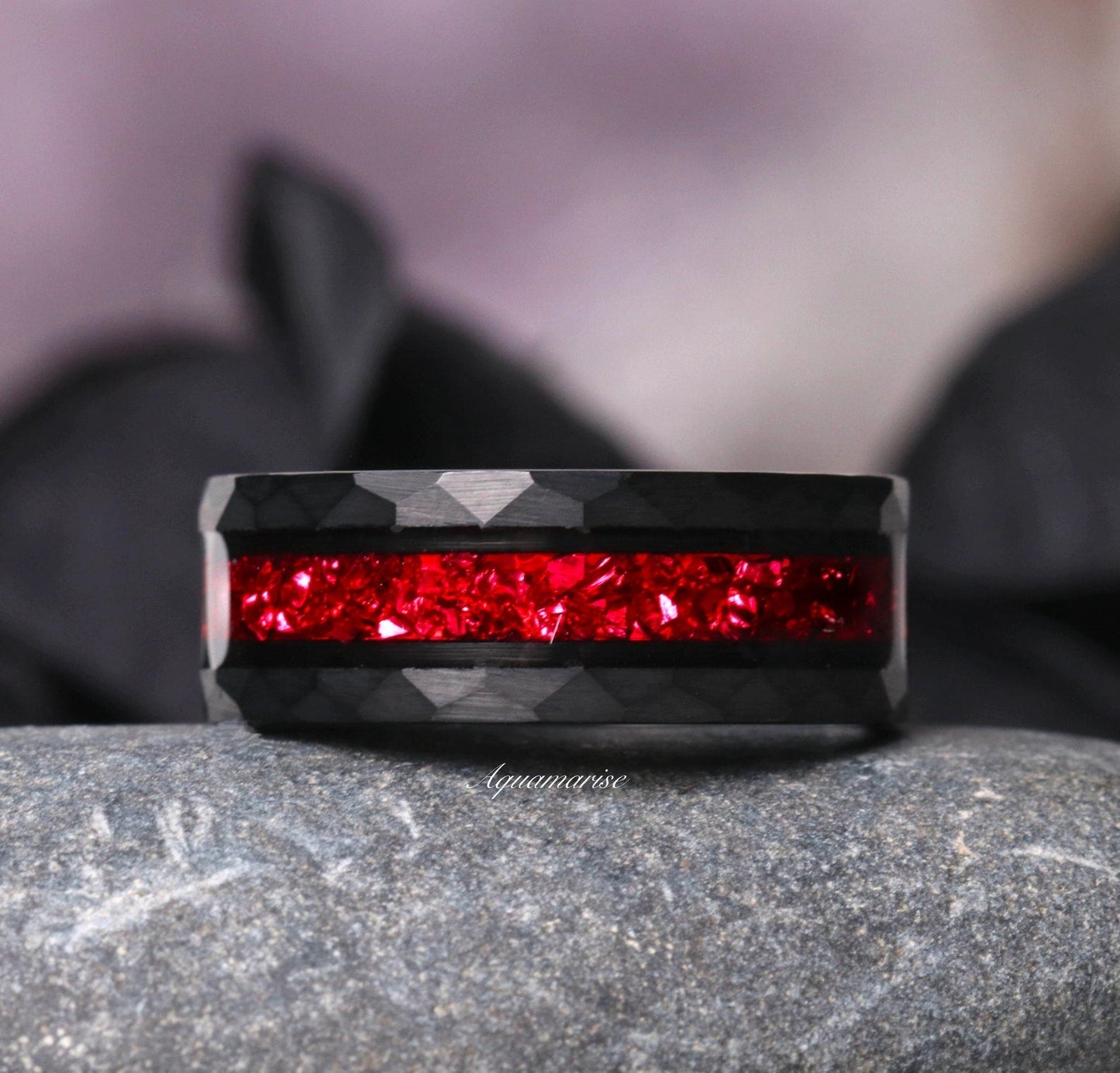 Crushed Red Garnet Couples Ring Set