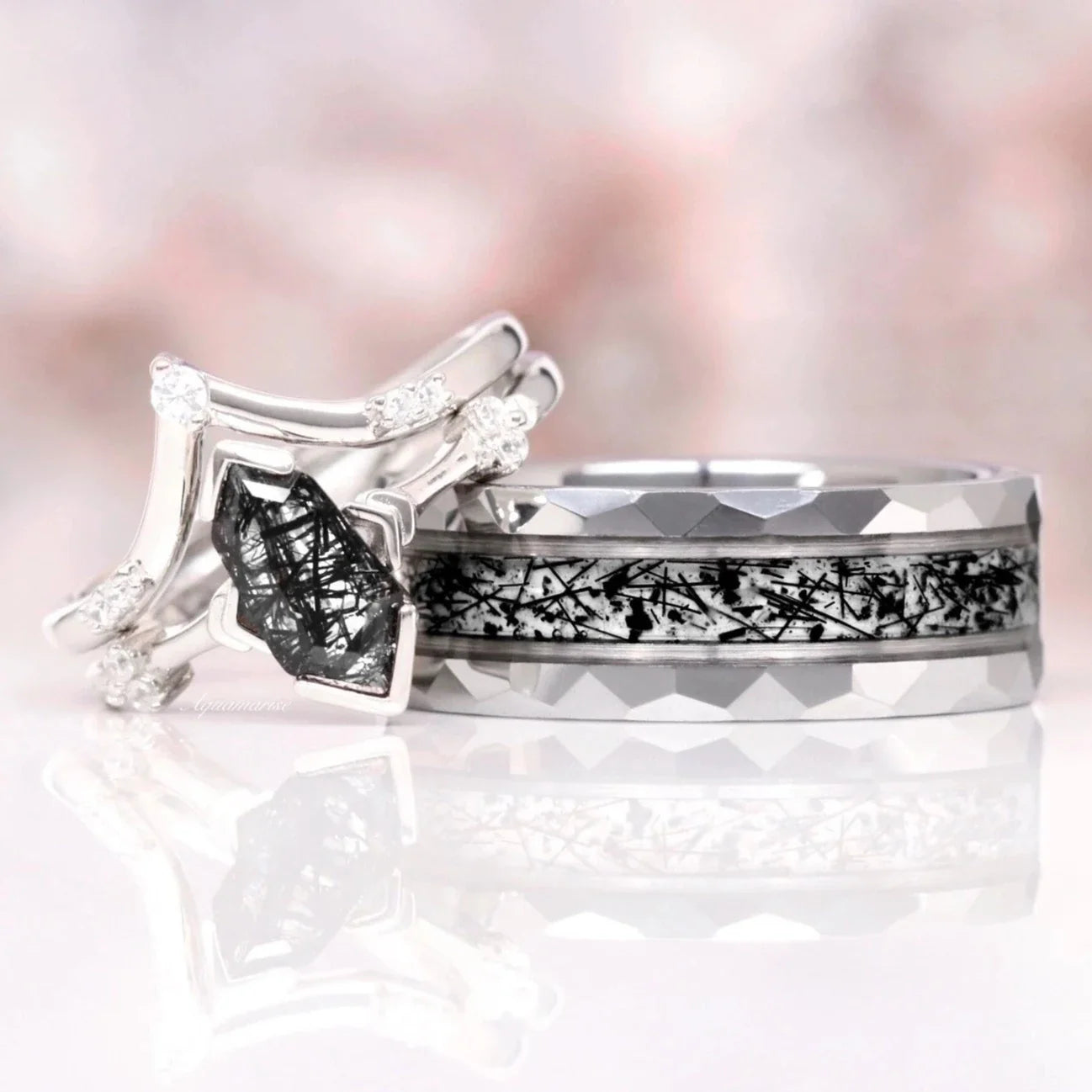 Rutilated Quartz Couples Ring Set