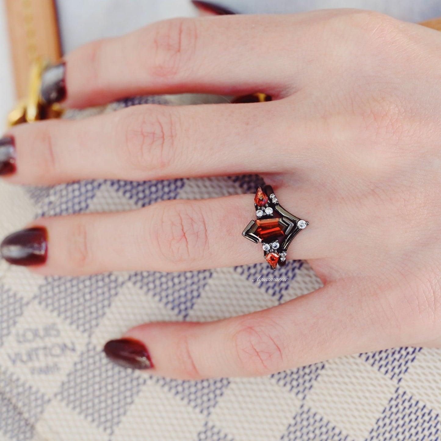 Natural Garnet & Red Fire Opal Couples Ring Set