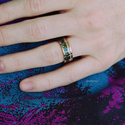 Enchanted Garden Moss Agate & Fire Opal Couples Ring Set