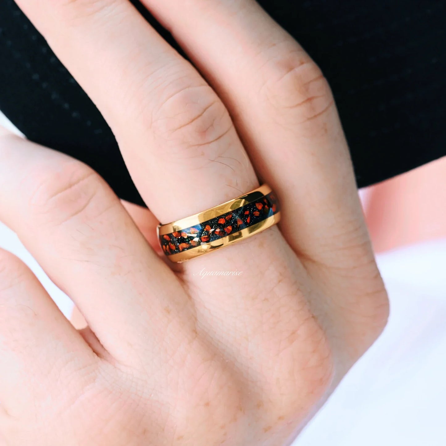 Natural Garnet & Red Fire Opal Leaf Couples Ring Set