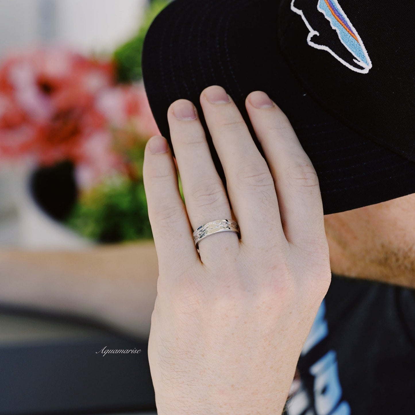 Moss Agate Leaf Couples Ring Set