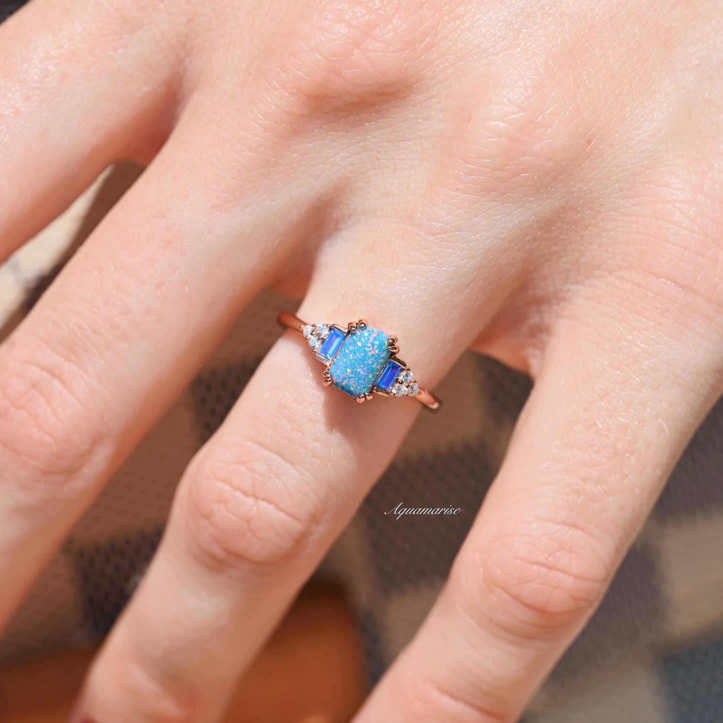 Light Blue Fire Opal & Opalescent Sapphire Couples Ring Set