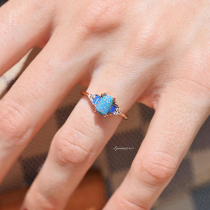 Light Blue Fire Opal & Opalescent Sapphire Couples Ring Set