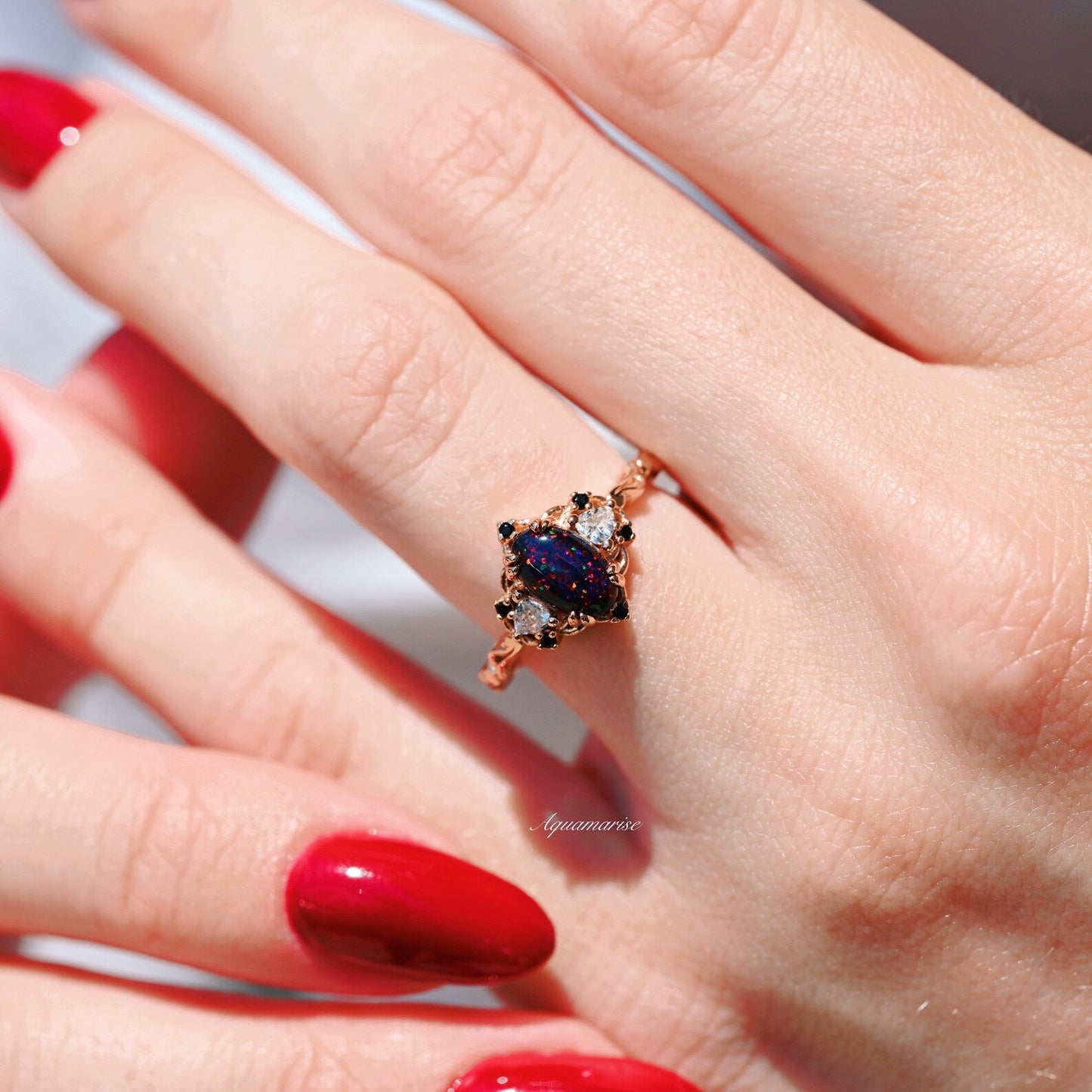 Esme Black Fire Opal & Meteorite Couples Ring Set