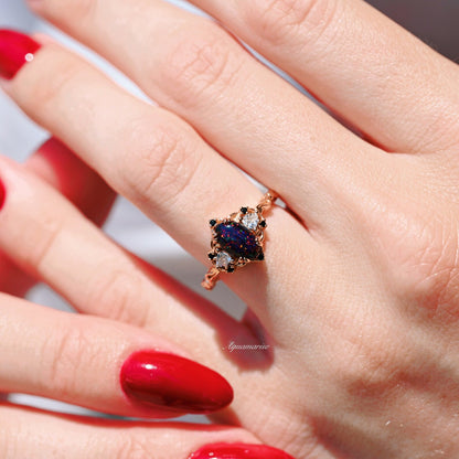 Esme Black Fire Opal & Meteorite Couples Ring Set