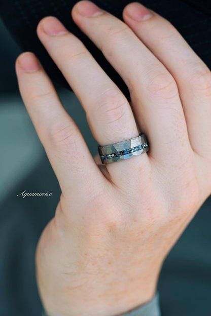 Galaxy Salt and Pepper (Herkimer) Diamond & Meteorite Couples Ring Set