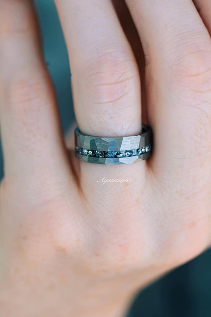 Galaxy Salt and Pepper (Herkimer) Diamond & Meteorite Couples Ring Set