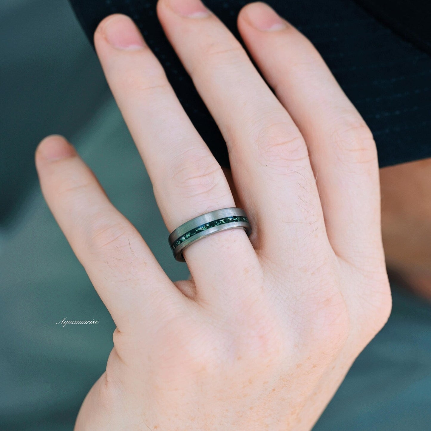 Green Moss Agate & Crescent Moon Couples Ring Set