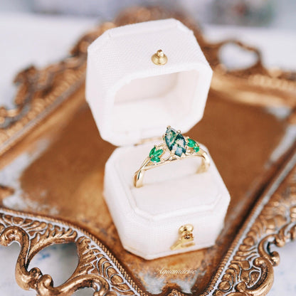 Celtic Knot Moss Agate & Gold Leaf Couples Ring Set