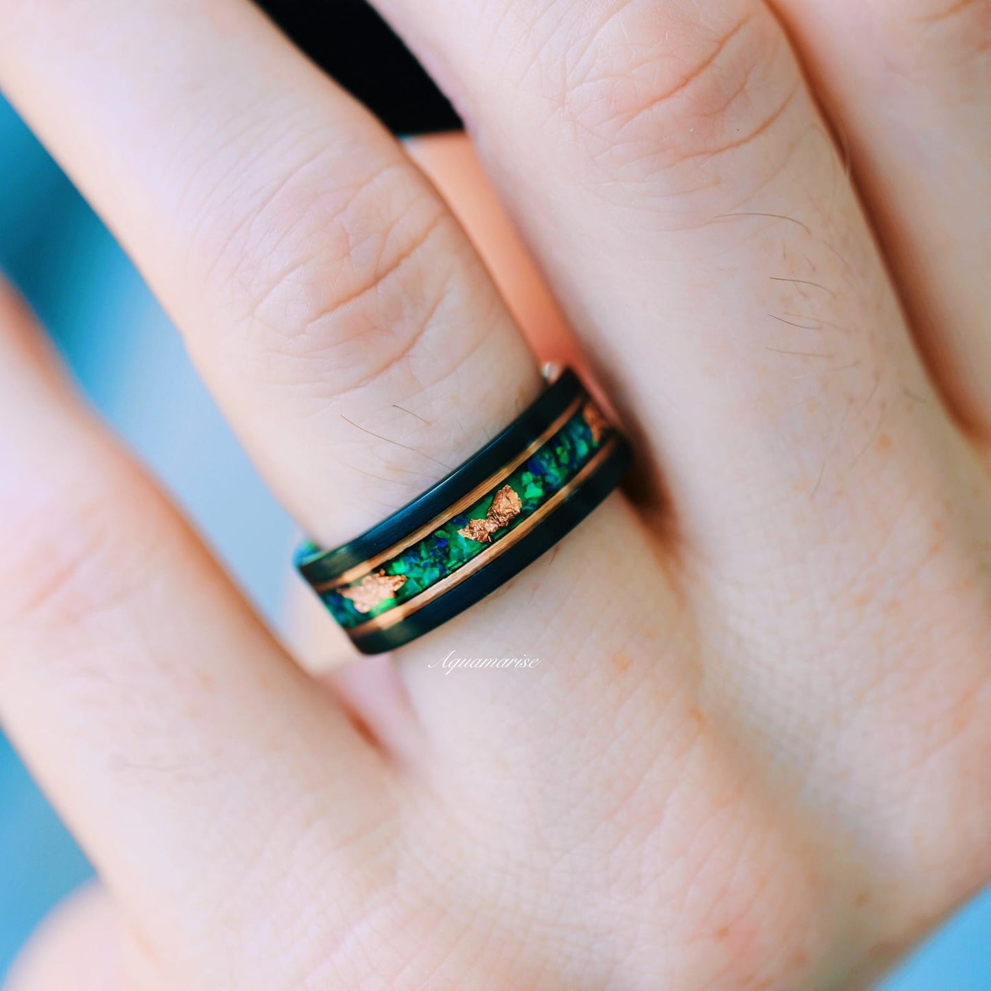 Green Fire Opal & Moss Agate Leaf Couples Ring Set
