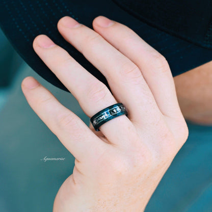 Galaxy Salt and Pepper (Herkimer) Diamond & Meteorite Couples Ring Set