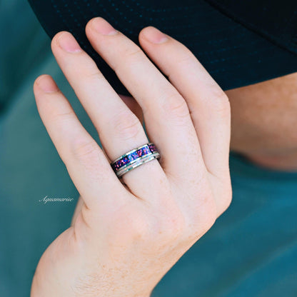Amethyst & Galaxy Fire Opal Couples Ring Set