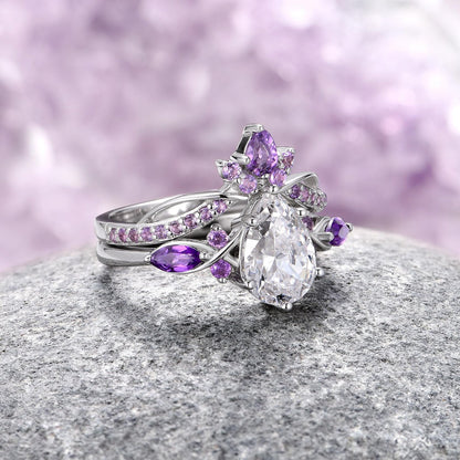 Feyra Amethyst & Simulated Diamond Couples Ring Set